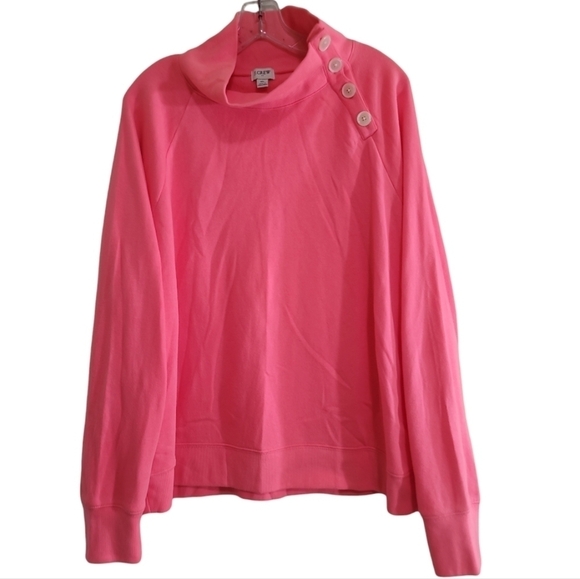 J. Crew Wide button-collar pullover sweatshirt in cloudspun fleece XL Hot Pink - Picture 1 of 5
